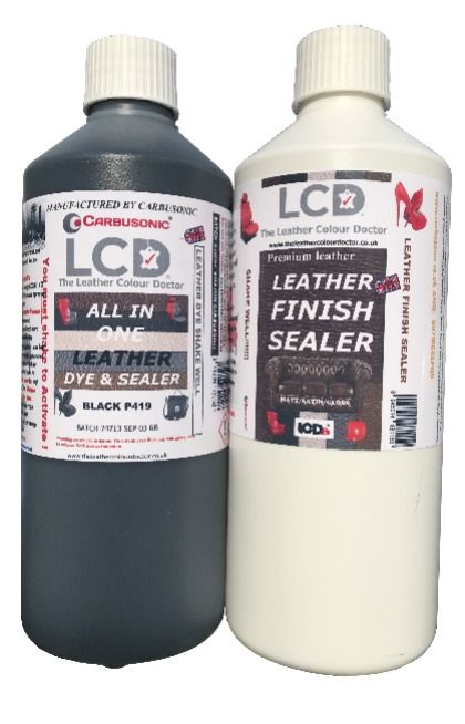 Black Leather dye colour, leather paint & Matt Sealer for re-colour of leather. 